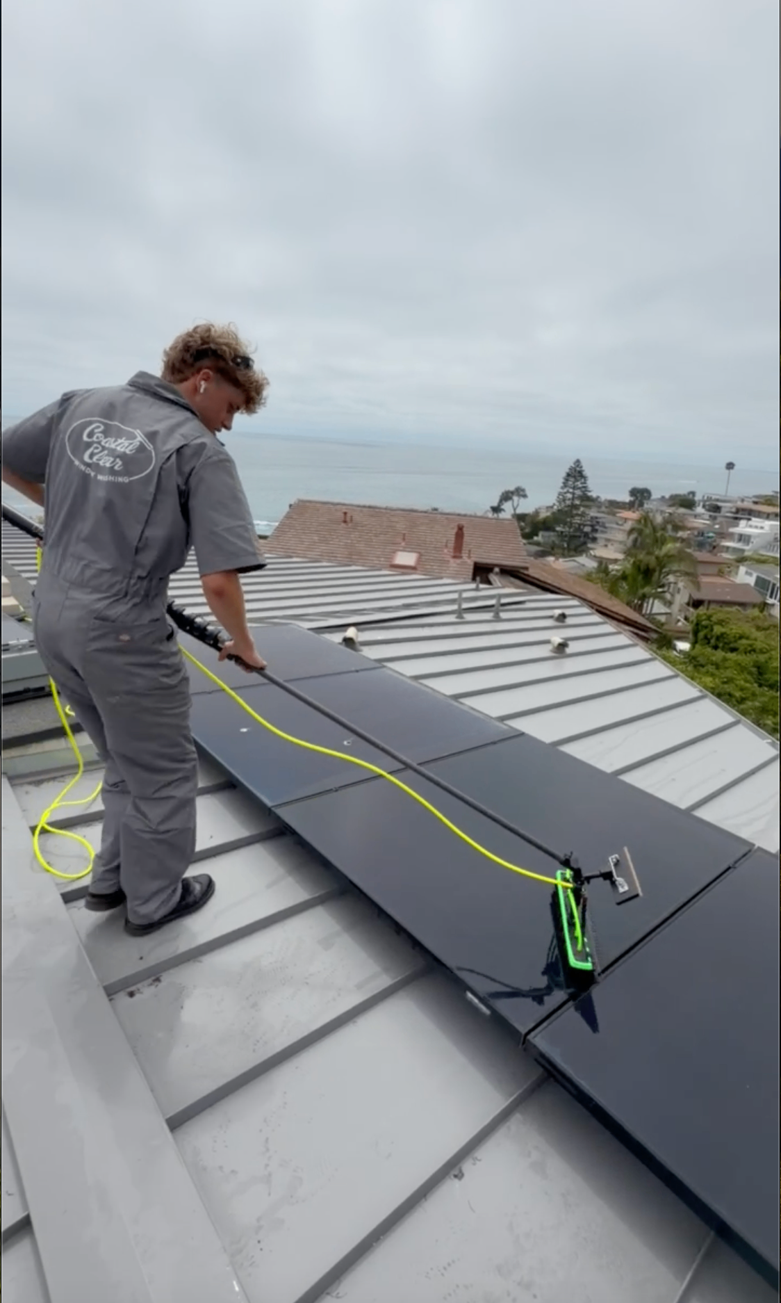 Solar panel cleaning above the coast