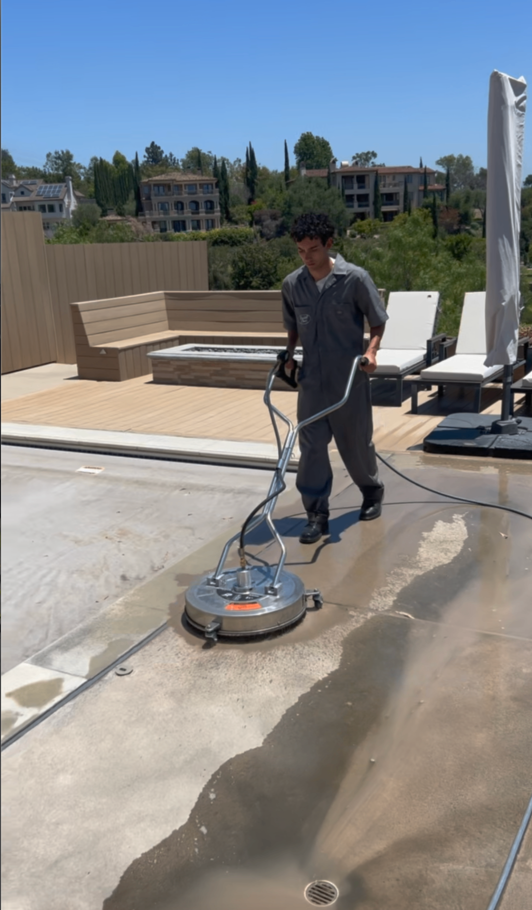 Surface cleaning a patio deck